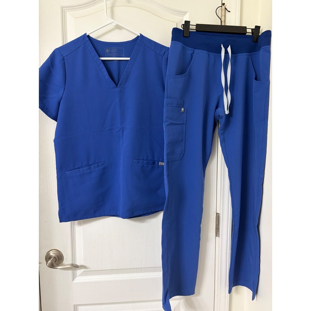FIGS Limited Edition Blue Denim Casma Top & Yola Scrub Pants Set Small